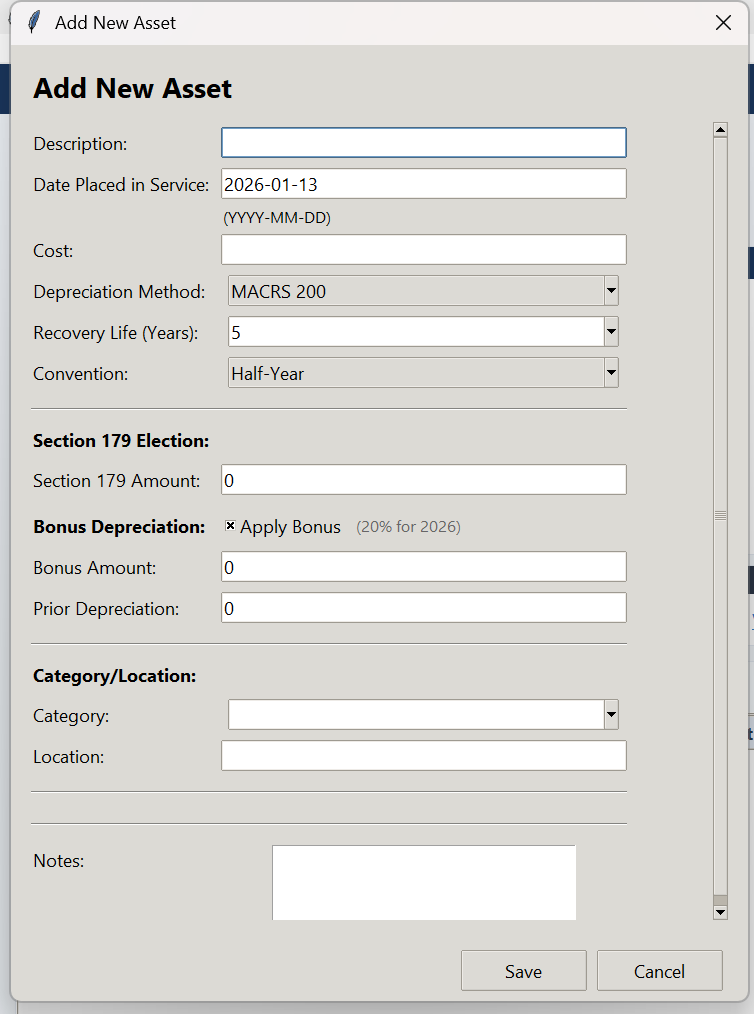 Asset Entry Form Interface